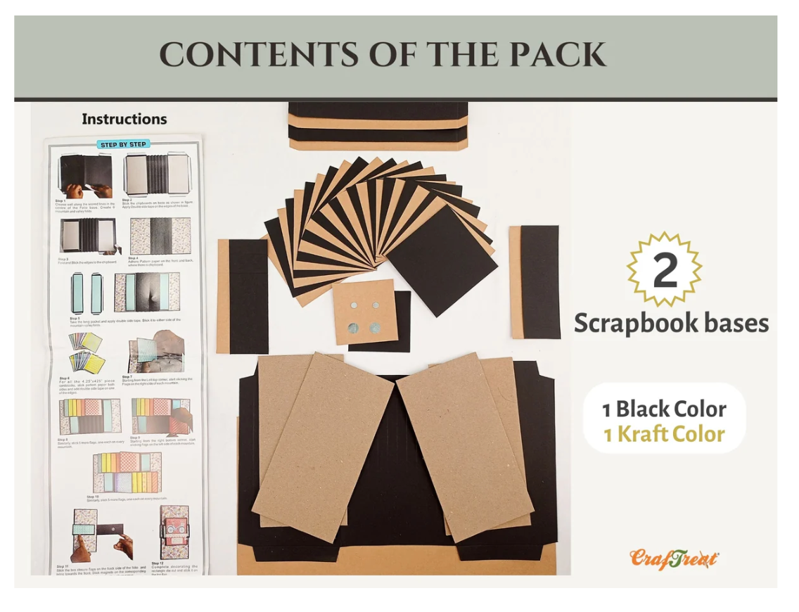 CrafTreat Scrapbook Blanks - Flag Folio - Black & Kraft Color