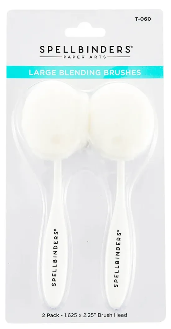 Packaging of Large Blending Brushes by Spellbinders Paper Arts, containing 2 brushes with white handles and bristles, designed for ink application on crafts.
