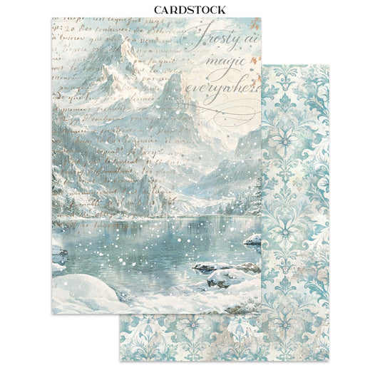 Cardstock with winter landscape design and decorative border
