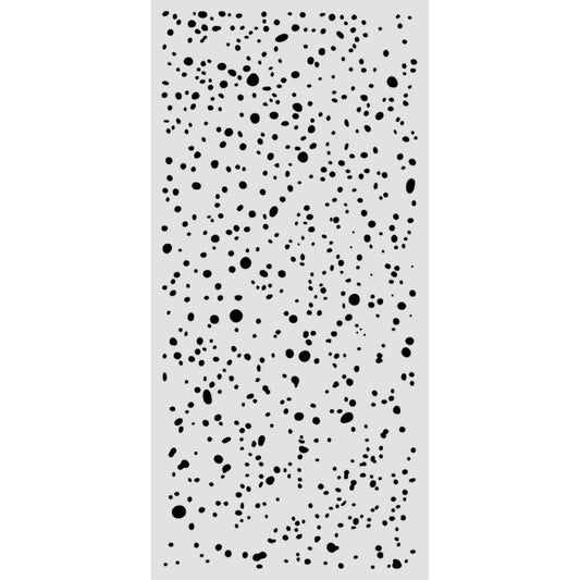 A rectangular stencil or template featuring a dense black speckled pattern on a light gray background, shown against a white backdrop.