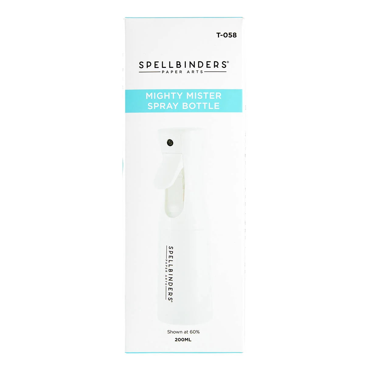Spellbinders Mighty Mister Spray Bottle packaging box, featuring a white box with a light blue banner and a printed illustration of the spray bottle.