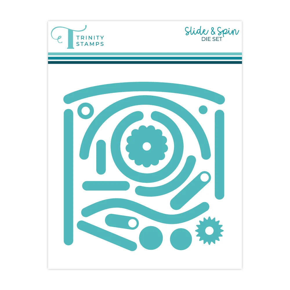 Trinity Stamps slide and spin die set with geometric shapes on a white background