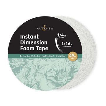 Roll of instant dimension foam tape with a decorative label on a white background