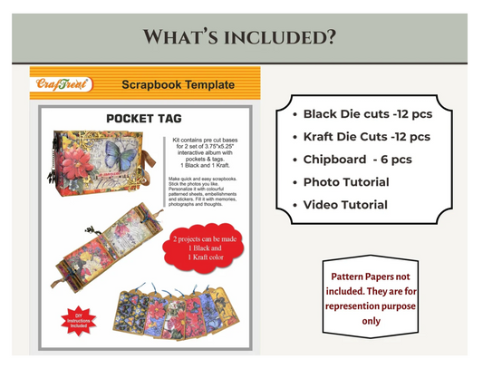 CrafTreat Scrapbook Blanks - Pocket Tag - Black & Kraft Color