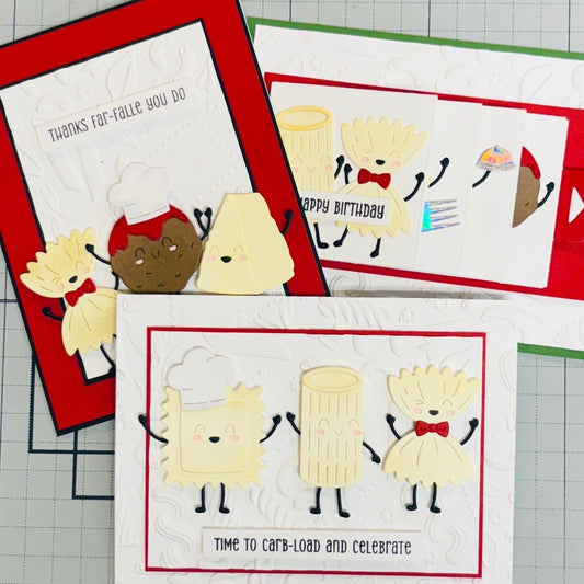 Pastabilities card samples with meatballs and cheese