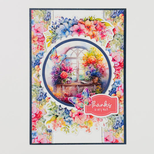 Rainbow Flower thank you Garden Card with bright rainbow colors and a butterfly