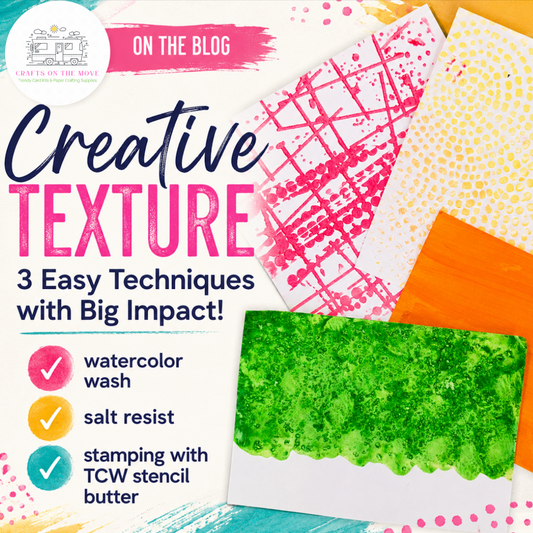 colorful graphic for creative texture blog post with stencil butter