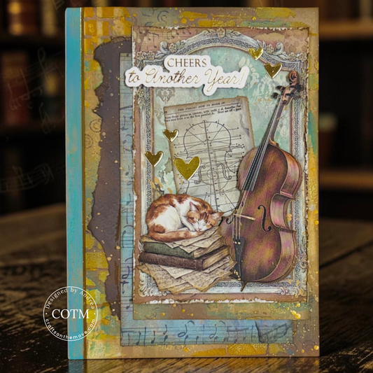 Vintage mixed media layered card with Stamperia Symphony paper