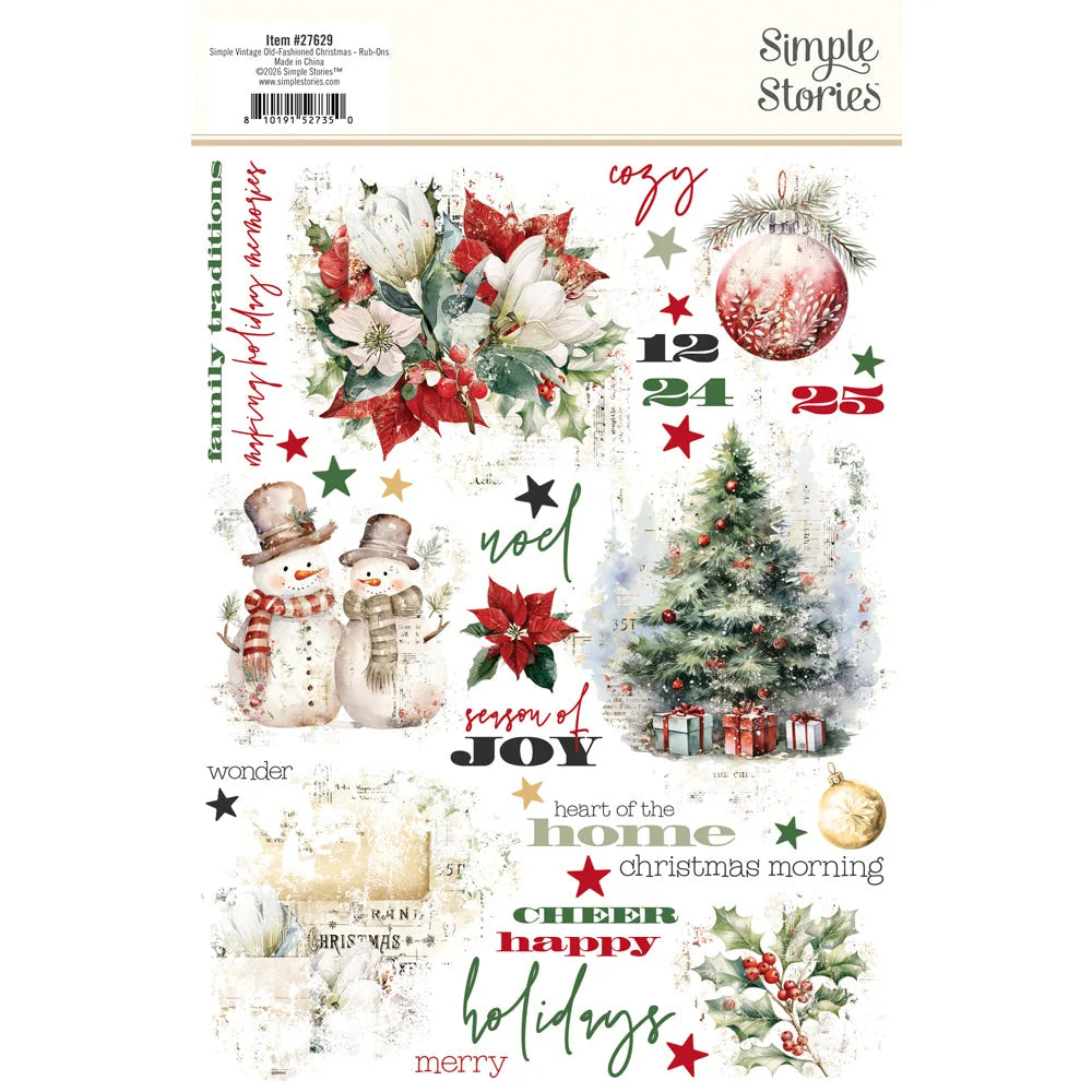Christmas-themed decorative paper sheet with various elements and text on a white background.
