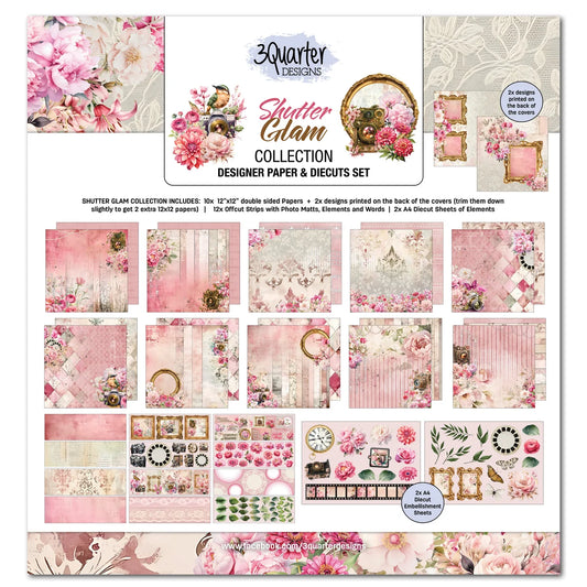 Shutter Glam collection by 3Quarter Designs with floral and decorative elements on a white background.