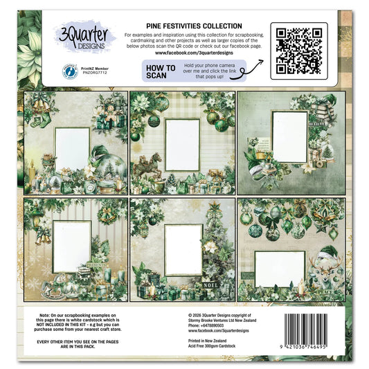 Pine Festivities collection by 3Quarter Designs with decorative elements and QR code.