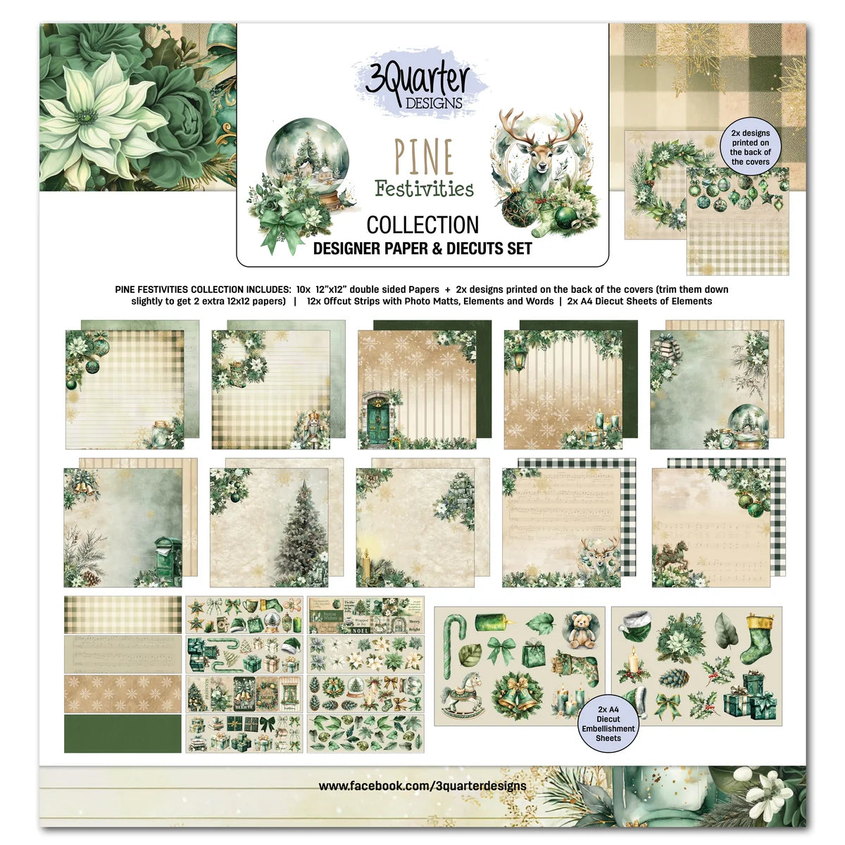 3Quarter Designs Pine Festivities 12x12 Designer Paper & Diecuts Set