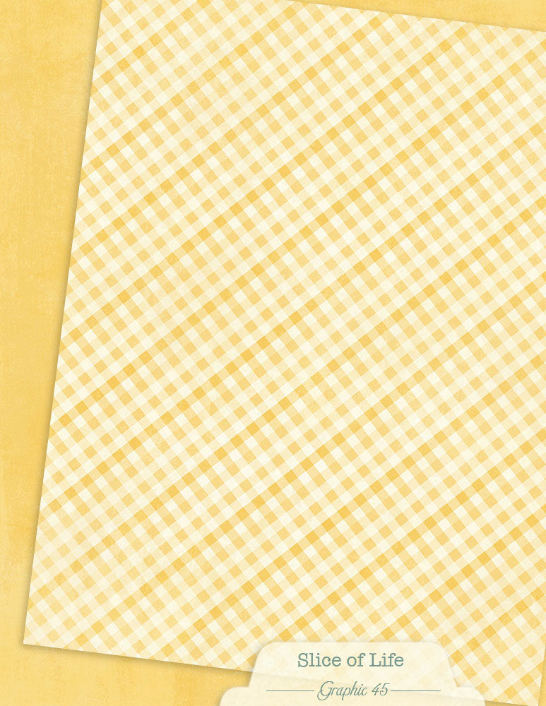 Yellow and white checkered paper with 'Slice of Life' branding on a yellow background