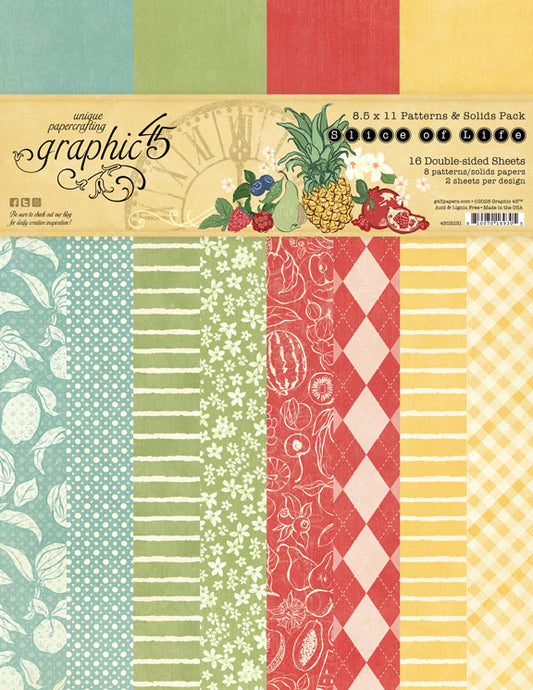 Collection of patterned paper sheets with 'Graphic 45' branding on a colorful background.