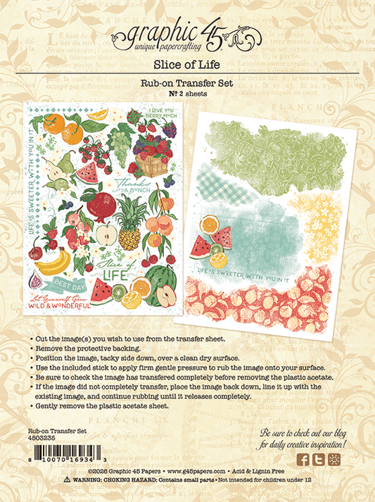 Graphic 45 slide of life back of packaging to fruit rub ons