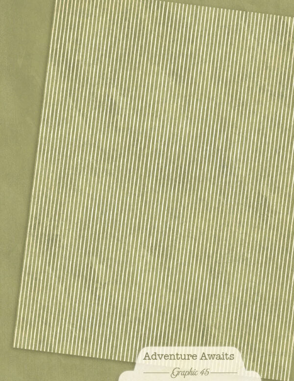 Textured green paper with a subtle pattern on a matching background, featuring 'Adventure Awaits' text.