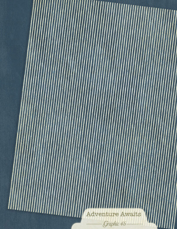 Striped paper with 'Adventure Awaits' text on a blue background