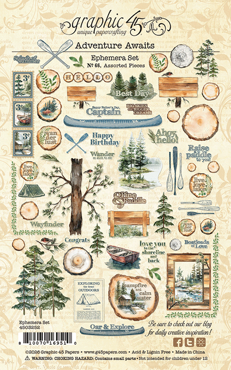 wood, trees, oars, cardstock ephemera set from Graphic 45