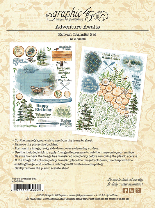 adventure awaits rub on transfers back of packaging graphic 45