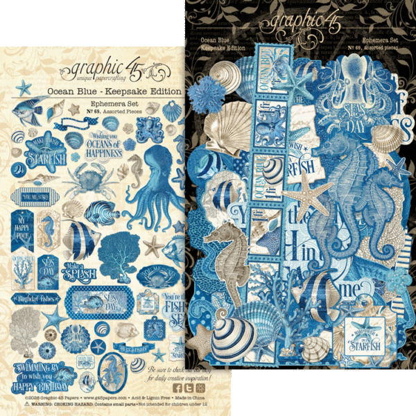 blue sea life, marine ephemera paper die cuts