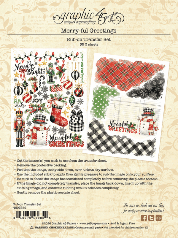 Graphic 45 Merry-ful Greetings Rub-on Transfers