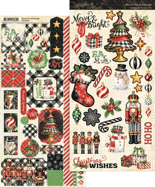 Graphic 45 6x12 Merry ful Christmas stickers with trees, nutcrackers, and presents