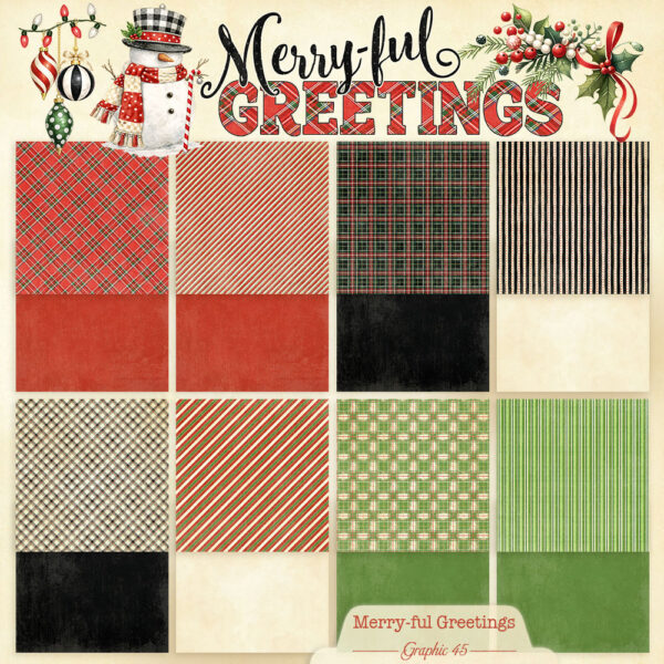 Graphic 45 Merry-ful Greetings 12×12 Plaids & Stripes Pack