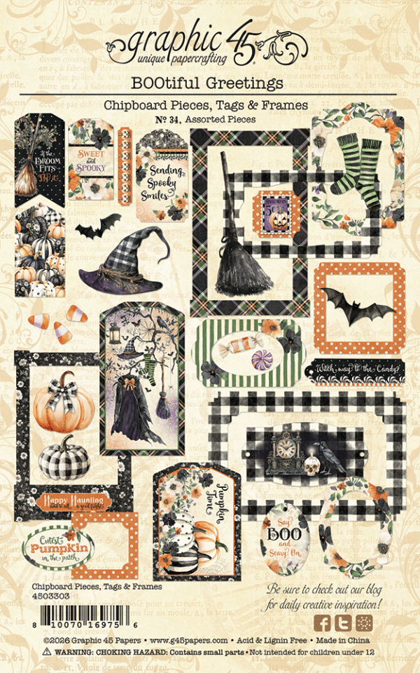 Graphic 45 BOOtiful Greetings Chipboard Pieces, Tags & Frames