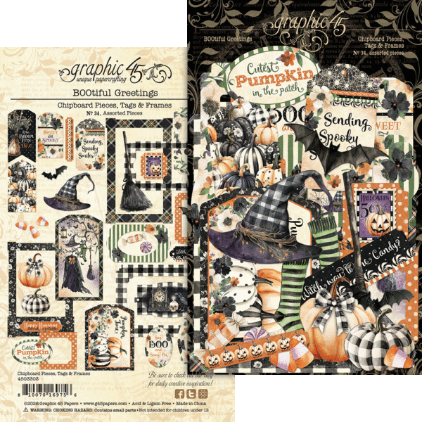 Graphic 45 BOOtiful Greetings Chipboard Pieces, Tags & Frames