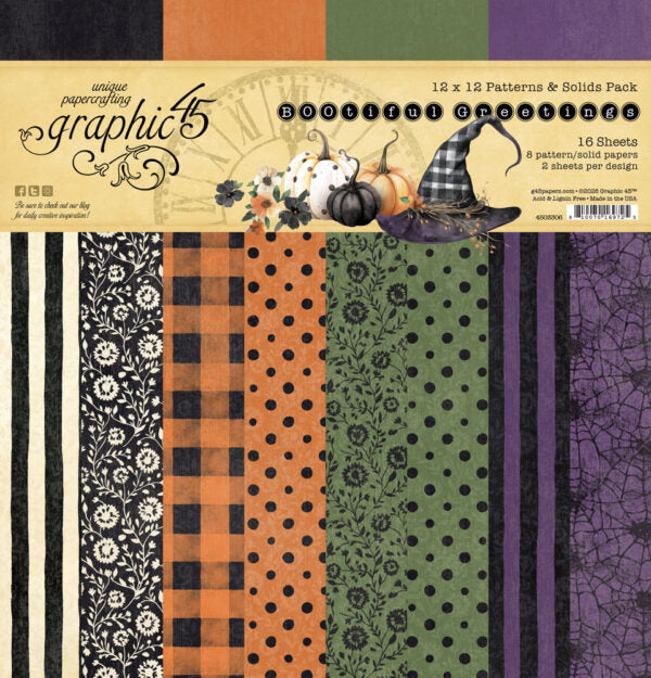 Graphic 45 BOOtiful Greetings 12×12 Patterns & Solids Pack