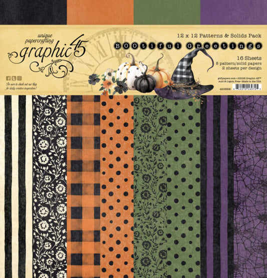 Graphic 45 BOOtiful Greetings 12×12 Patterns & Solids Pack