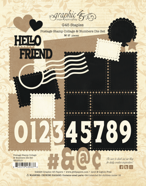 Graphic 45 - Postage Stamp Collage & Numbers Die Set