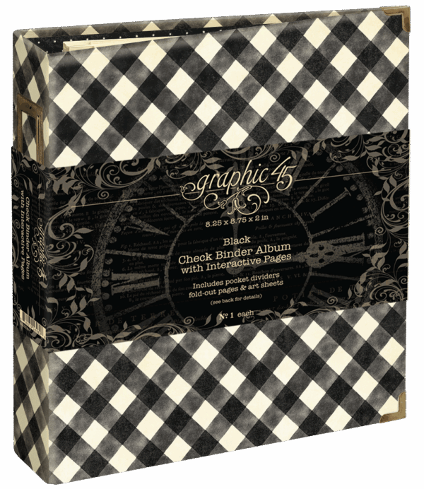 Graphic 45 Check Binder Album with Interactive Pages — Black