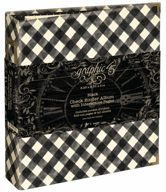 Graphic 45 Check Binder Album with Interactive Pages — Black