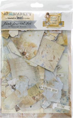 Junk journal set packaging with distressed paper pieces on a white background