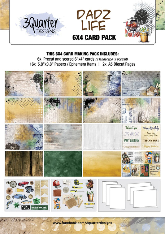 Card making pack with various elements including cards, papers, and ephemera items from 3Quarter Designs.