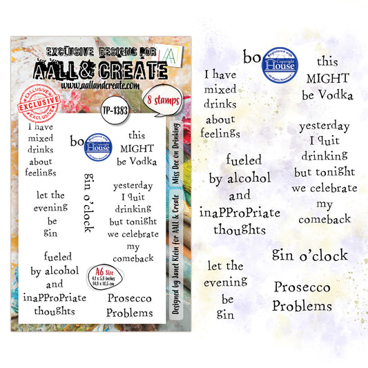 Text-based design with various phrases and branding elements on a colorful background