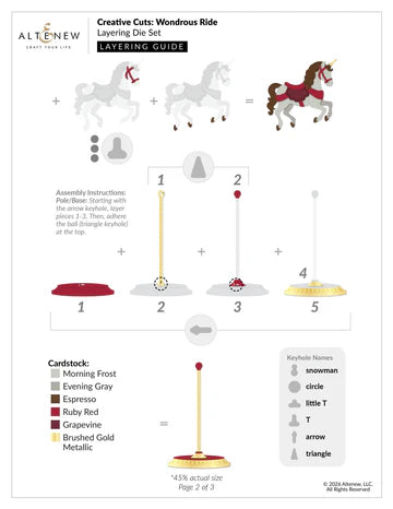 Layering die set assembly guide for a horse-themed product by Altenew