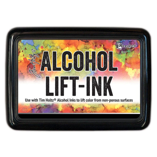 Alcohol lift-ink pad with colorful background and text on a white background