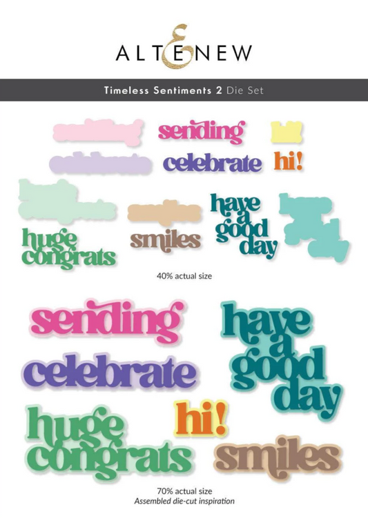 Set of colorful die-cut phrases by Alten & New on a white background