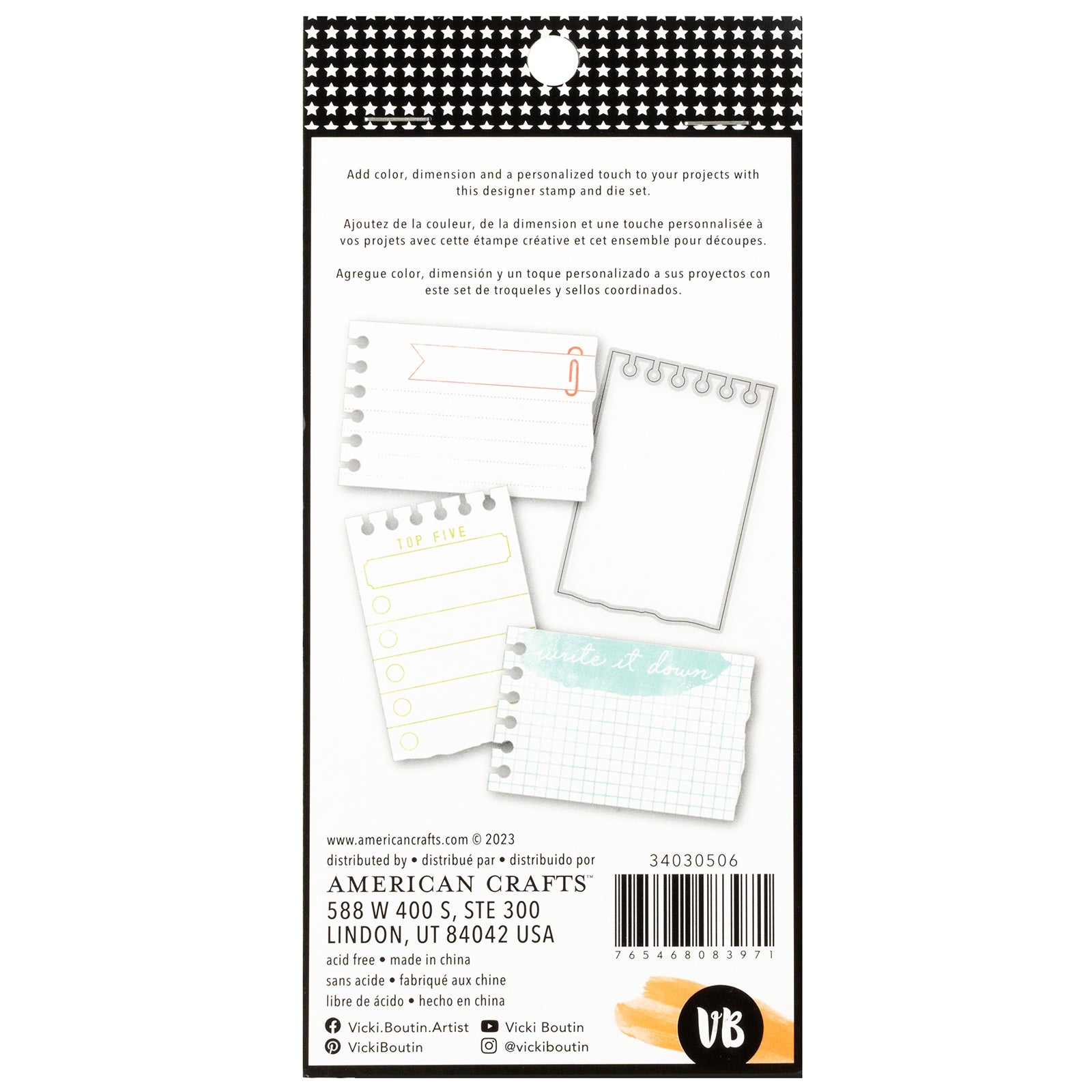 back of package with notepade samples