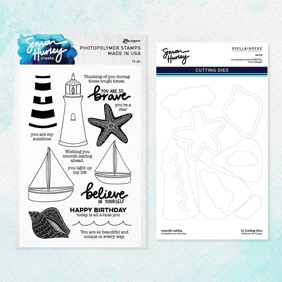 light house, star fish, sail boats, sea shell, and sentiment stamps and dies in packaging