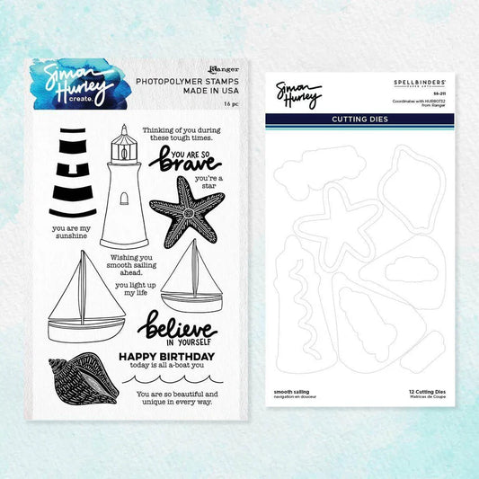 light house, star fish, sail boats, sea shell, and sentiment stamps and dies in packaging