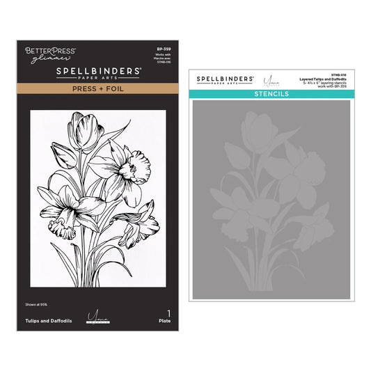 Spellbinders Tulips and Daffodils Press + Foil Plate and Stencil Bundle