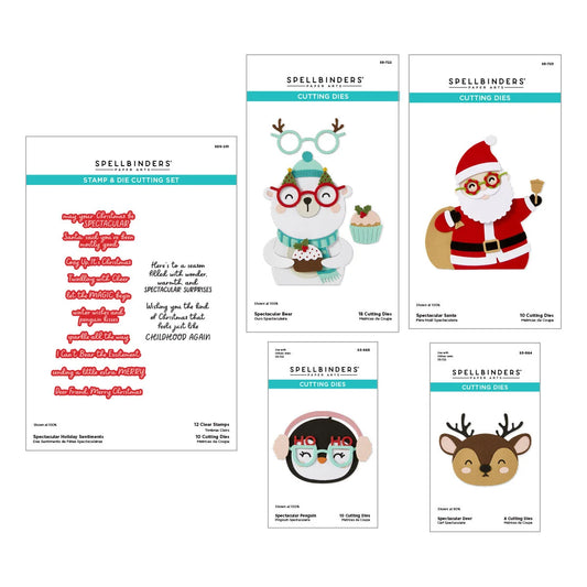 Set of Spellbinders stamp and die cutting dies with various designs on a white background