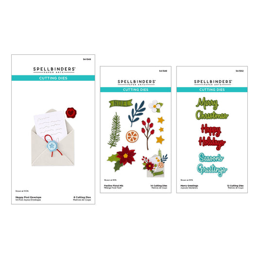 Dear Santa cutting die bundle with envelope, letter, ornaments, and script phrase dies