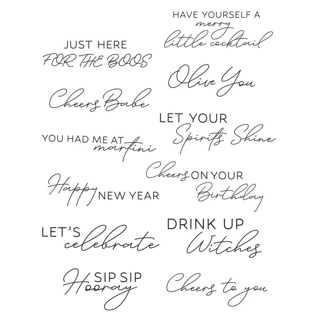 Collection of various drink-related phrases in different fonts on a white background