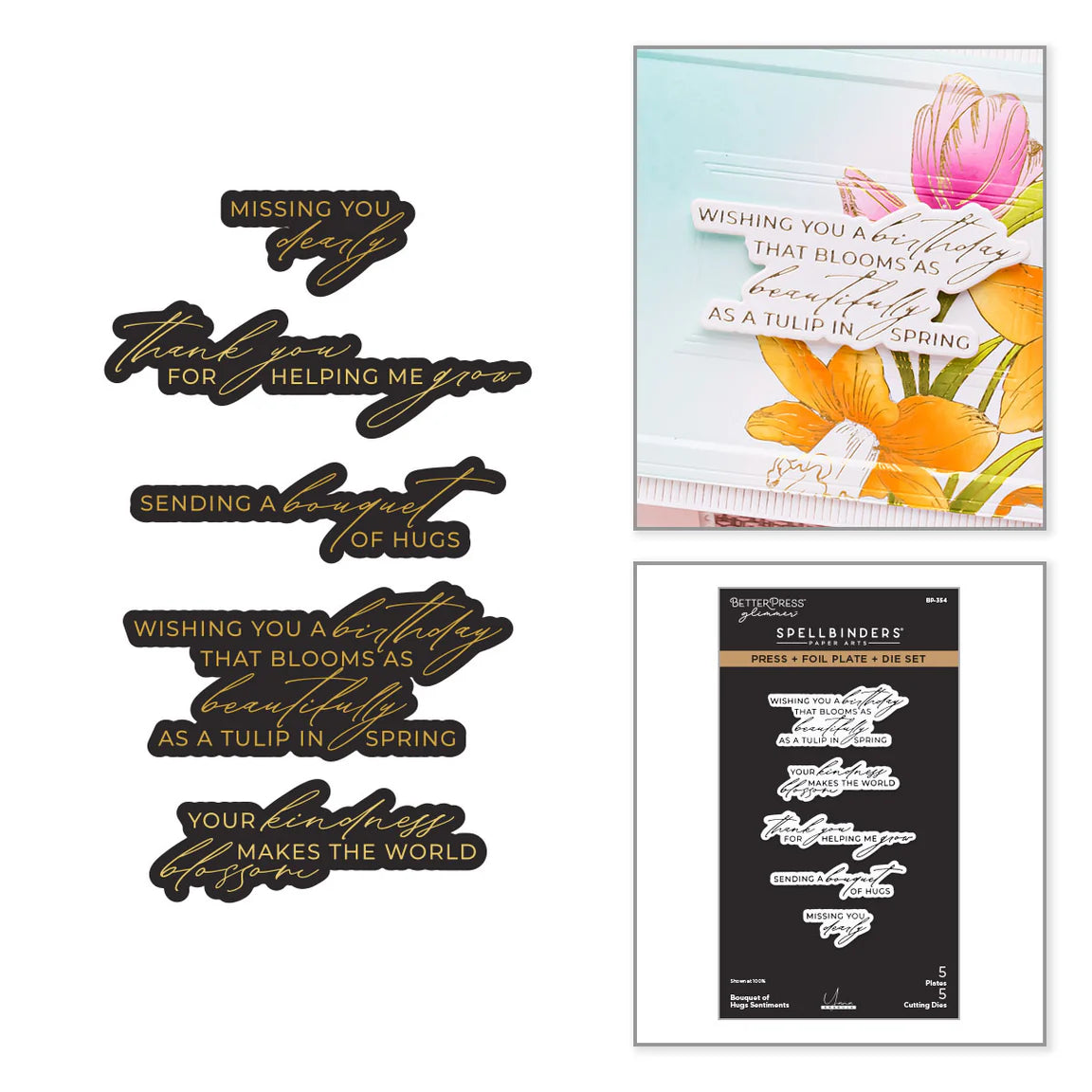 Spellbinders Bouquet of Hugs Sentiments Press + Foil Plate & Die Set