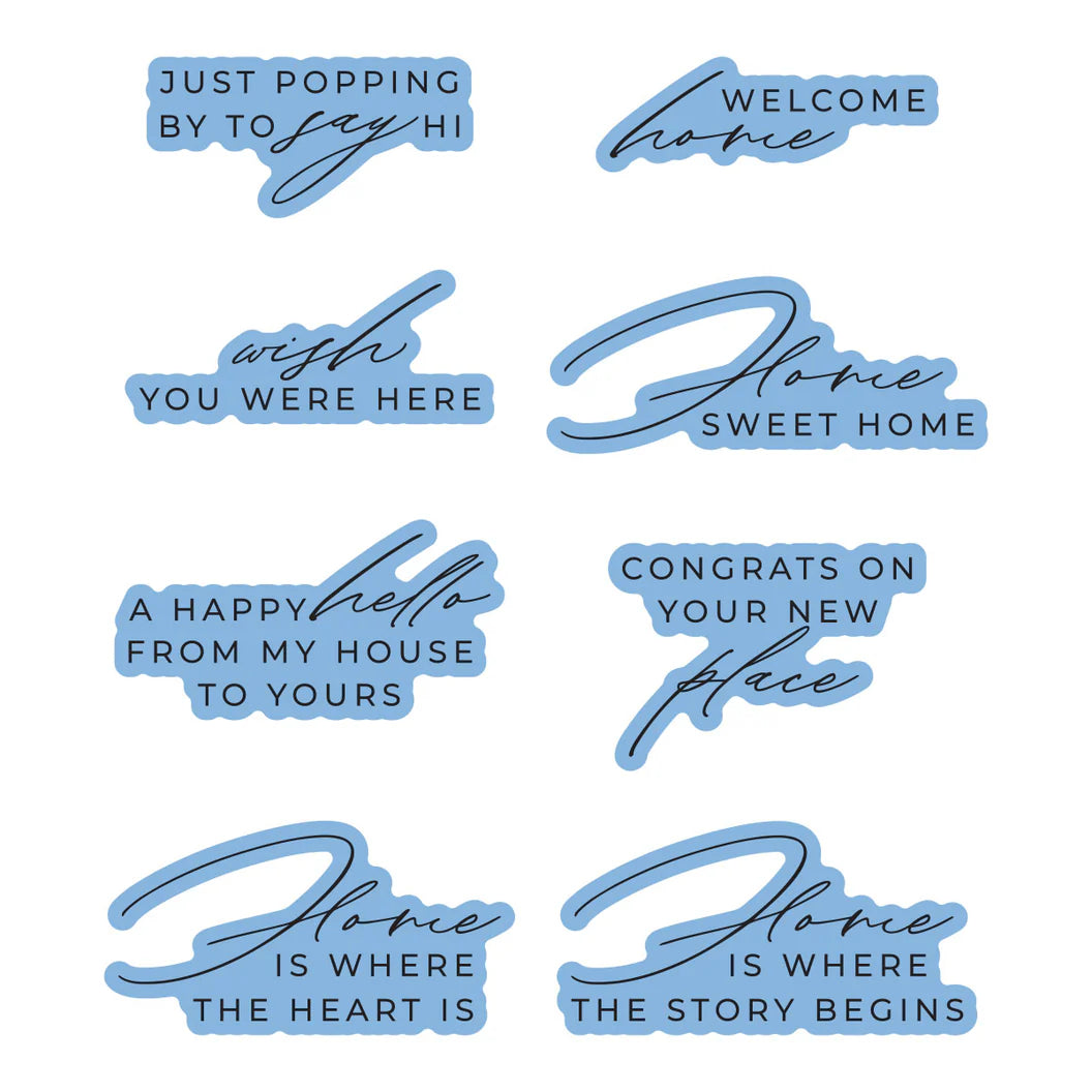 Set of betterpress sentiment plates with various phrases on a white background