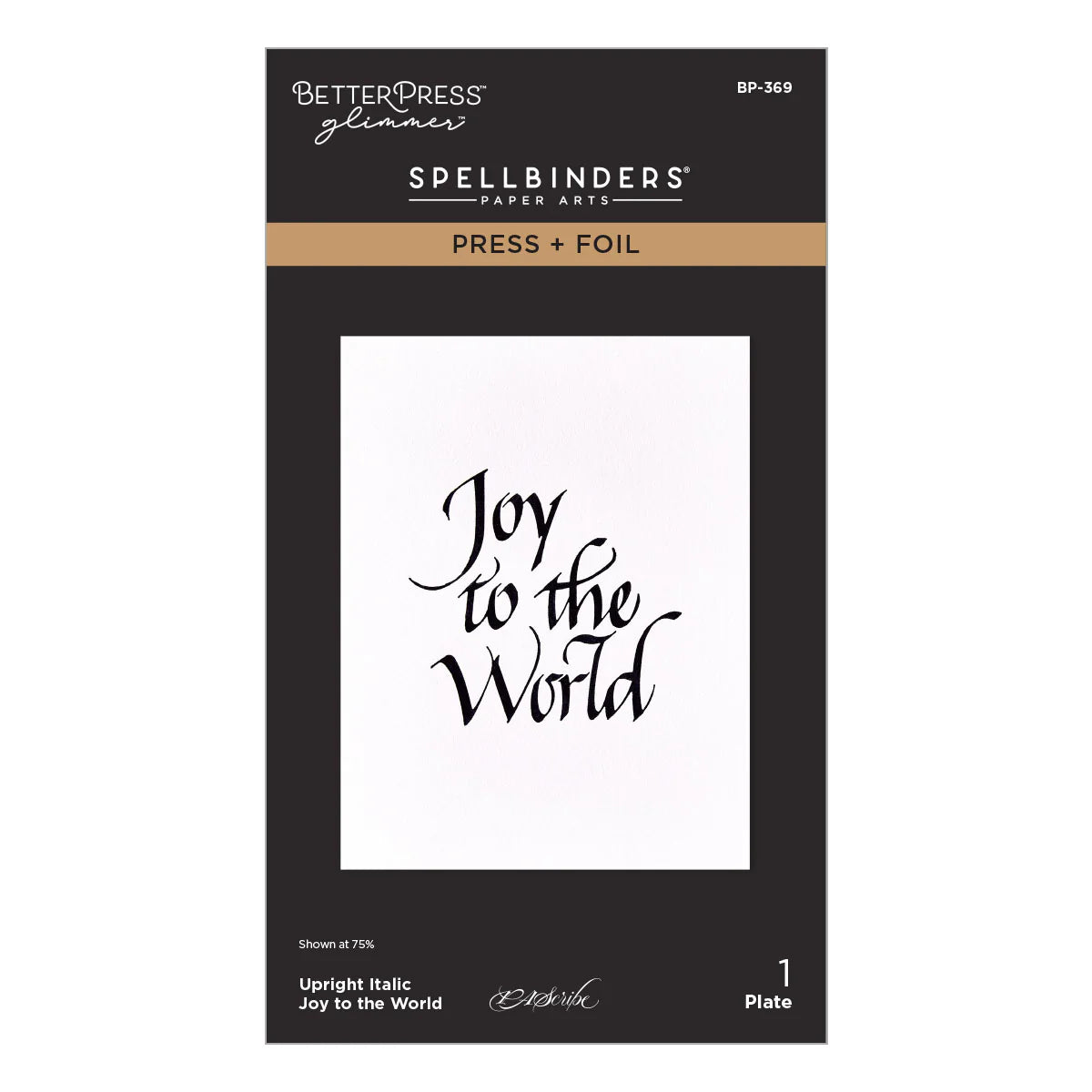 Spellbinders BetterPress Glimmer Upright Italic Joy to the World plate package, BP-369